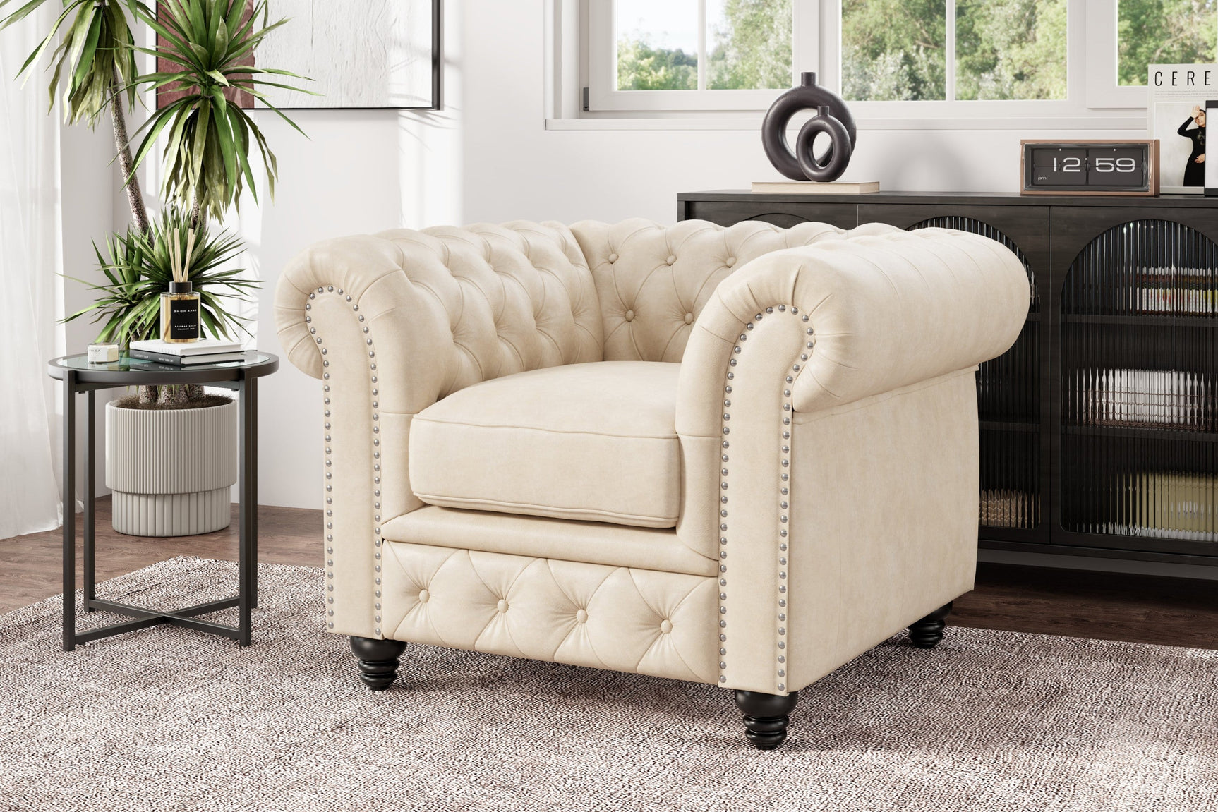 Fauteuil d'appoint Chesterfield en cuir Parme