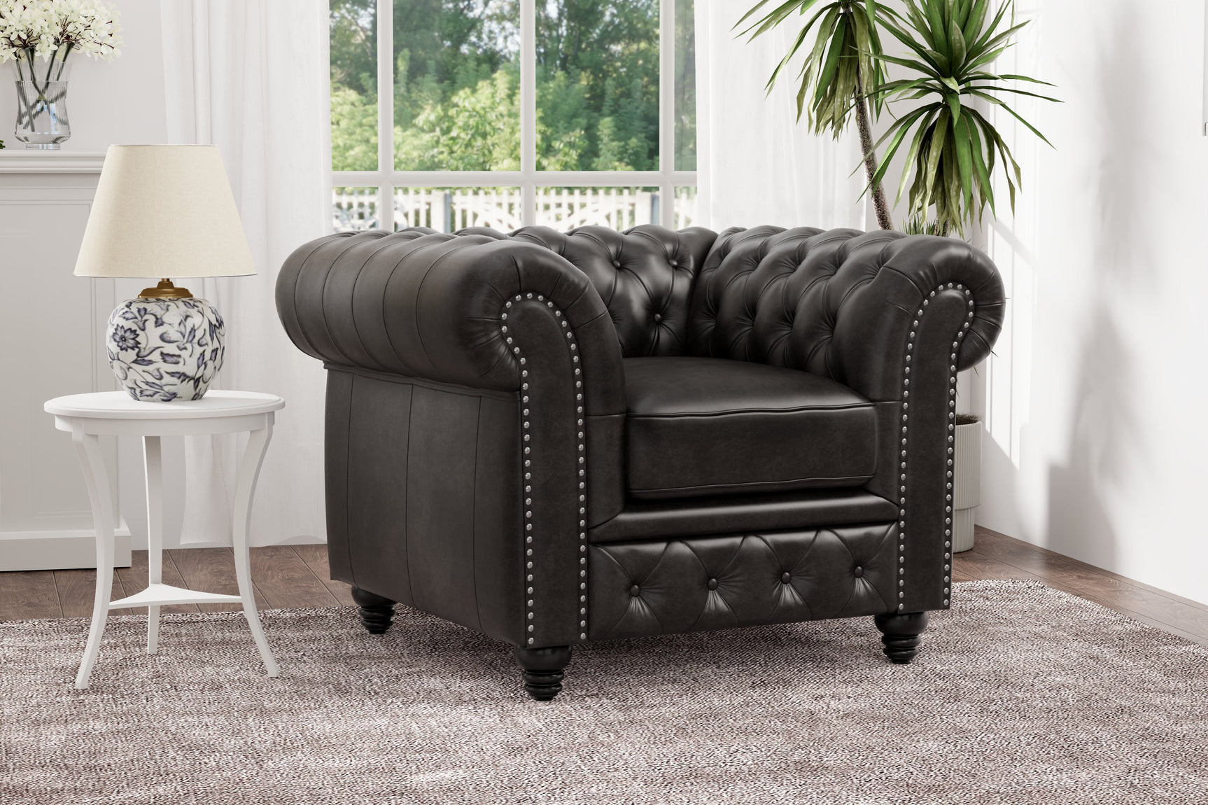 Fauteuil d'appoint Chesterfield en cuir Parme