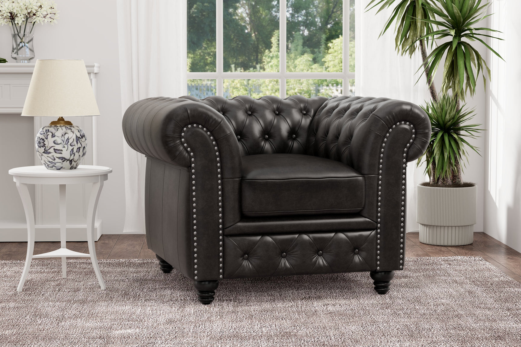 Fauteuil d'appoint Chesterfield en cuir Parme