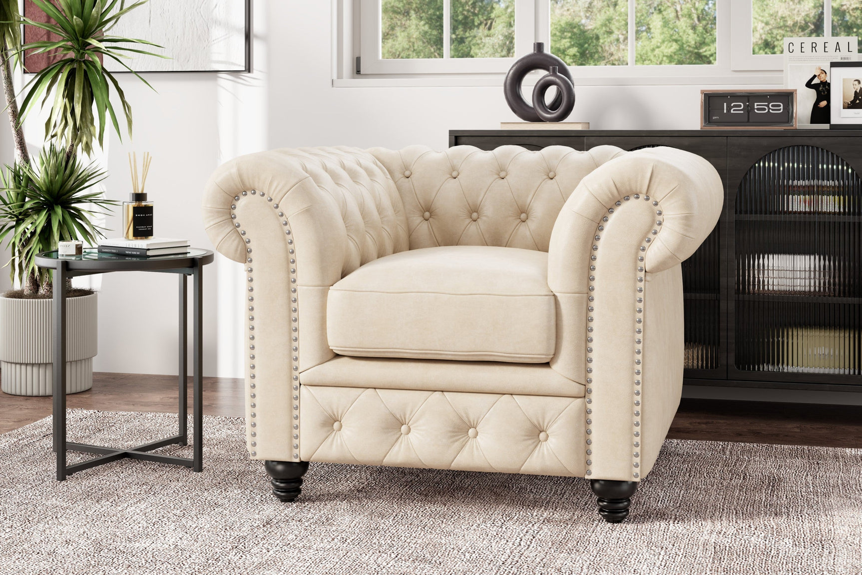 Fauteuil d'appoint Chesterfield en cuir Parme