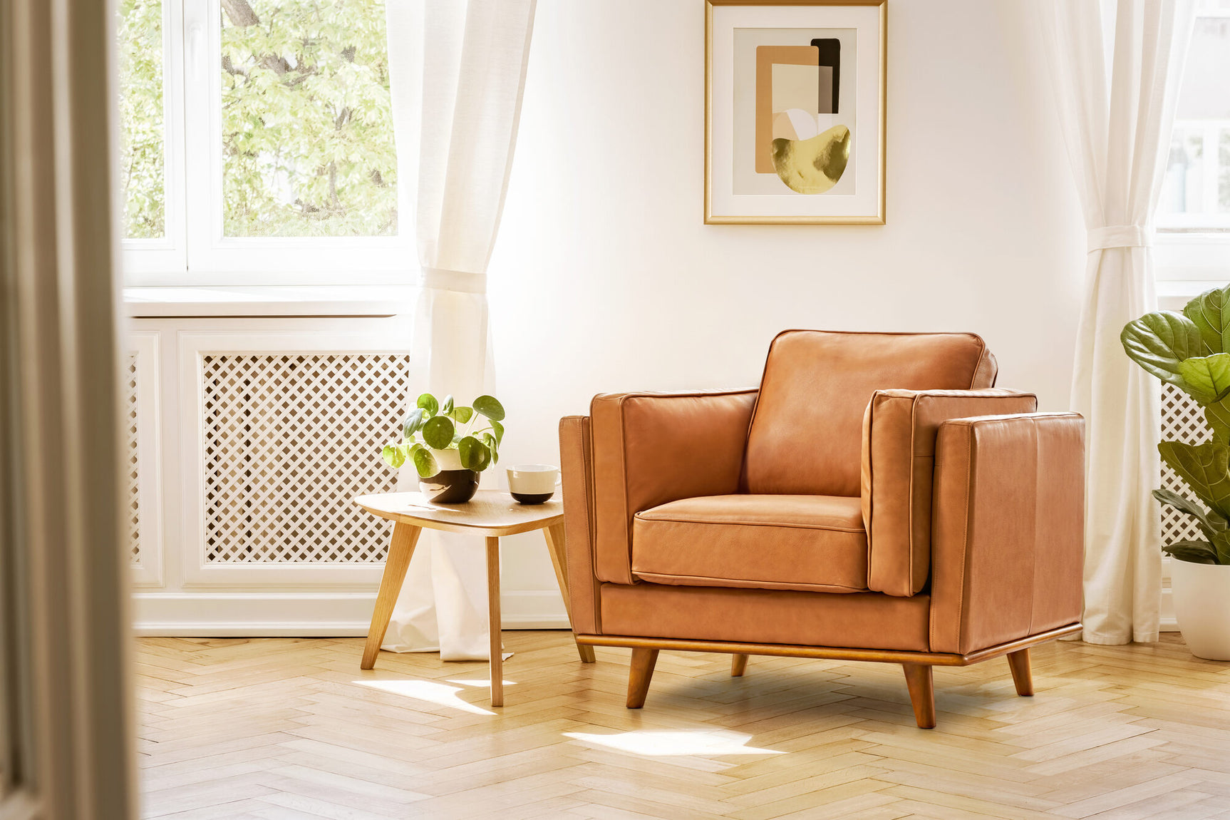 Fauteuil d'appoint en cuir artisanal