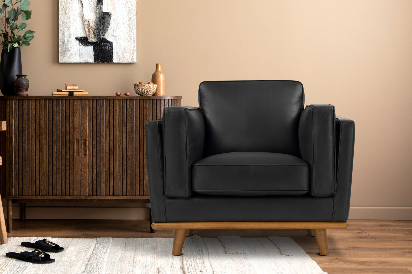 Fauteuil d'appoint en cuir artisanal