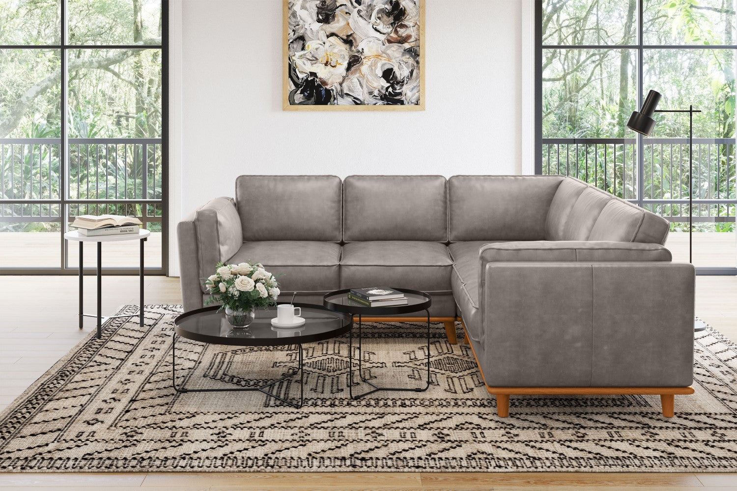 Canapé d'angle sectionnel en cuir artisanal