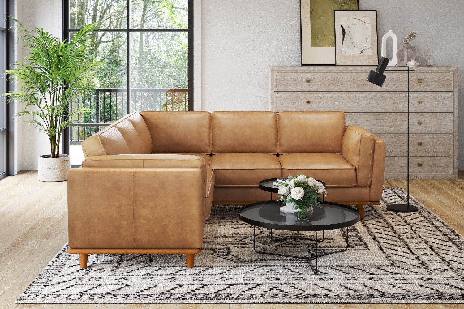 Canapé d'angle sectionnel en cuir artisanal