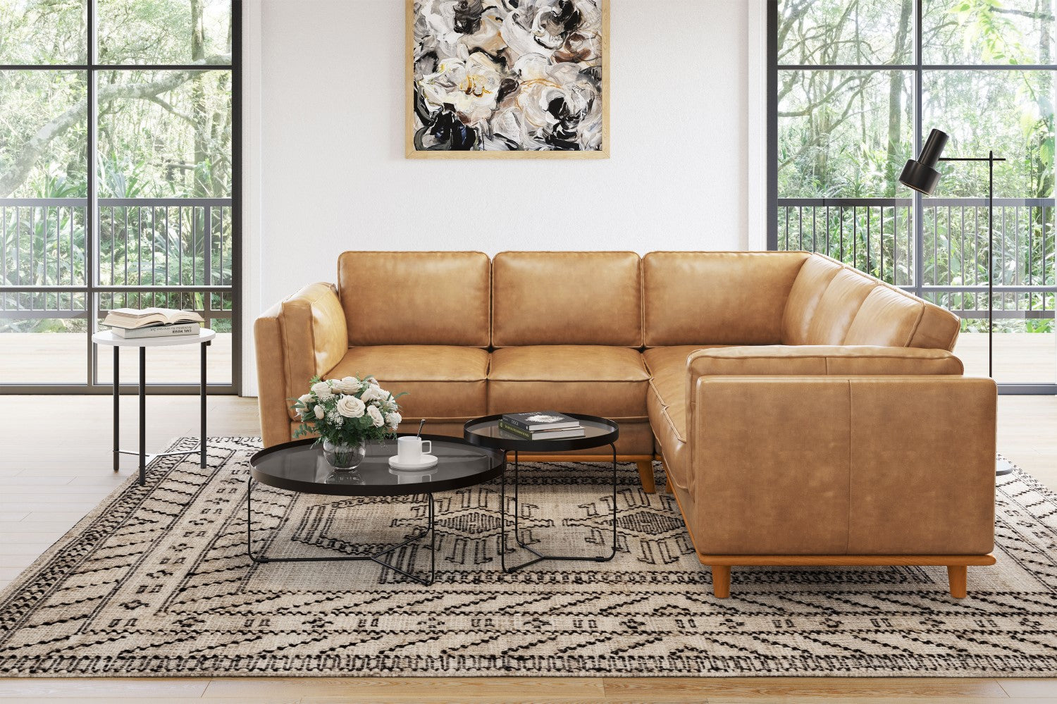 Canapé d'angle sectionnel en cuir artisanal