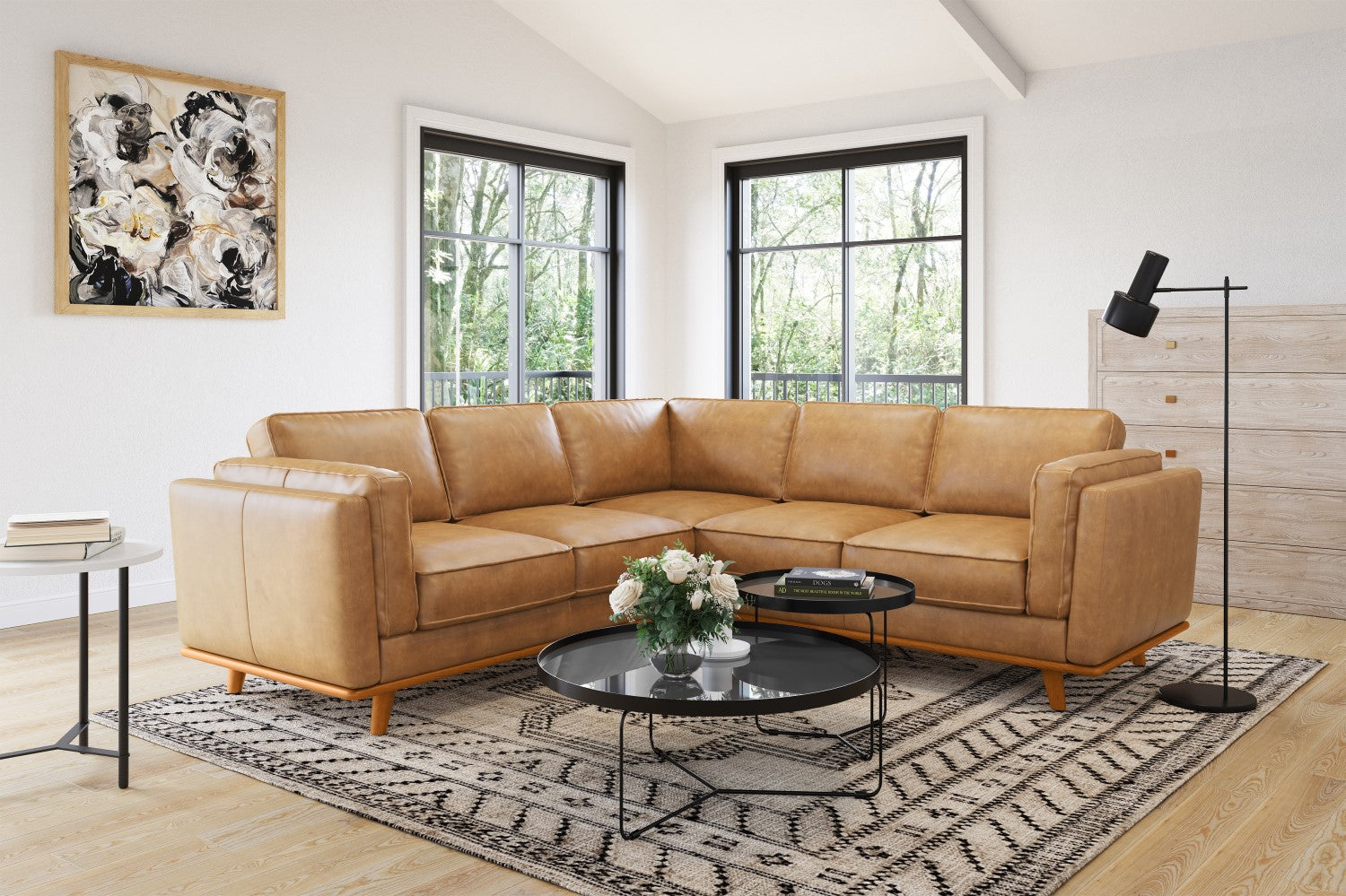 Canapé d'angle sectionnel en cuir artisanal