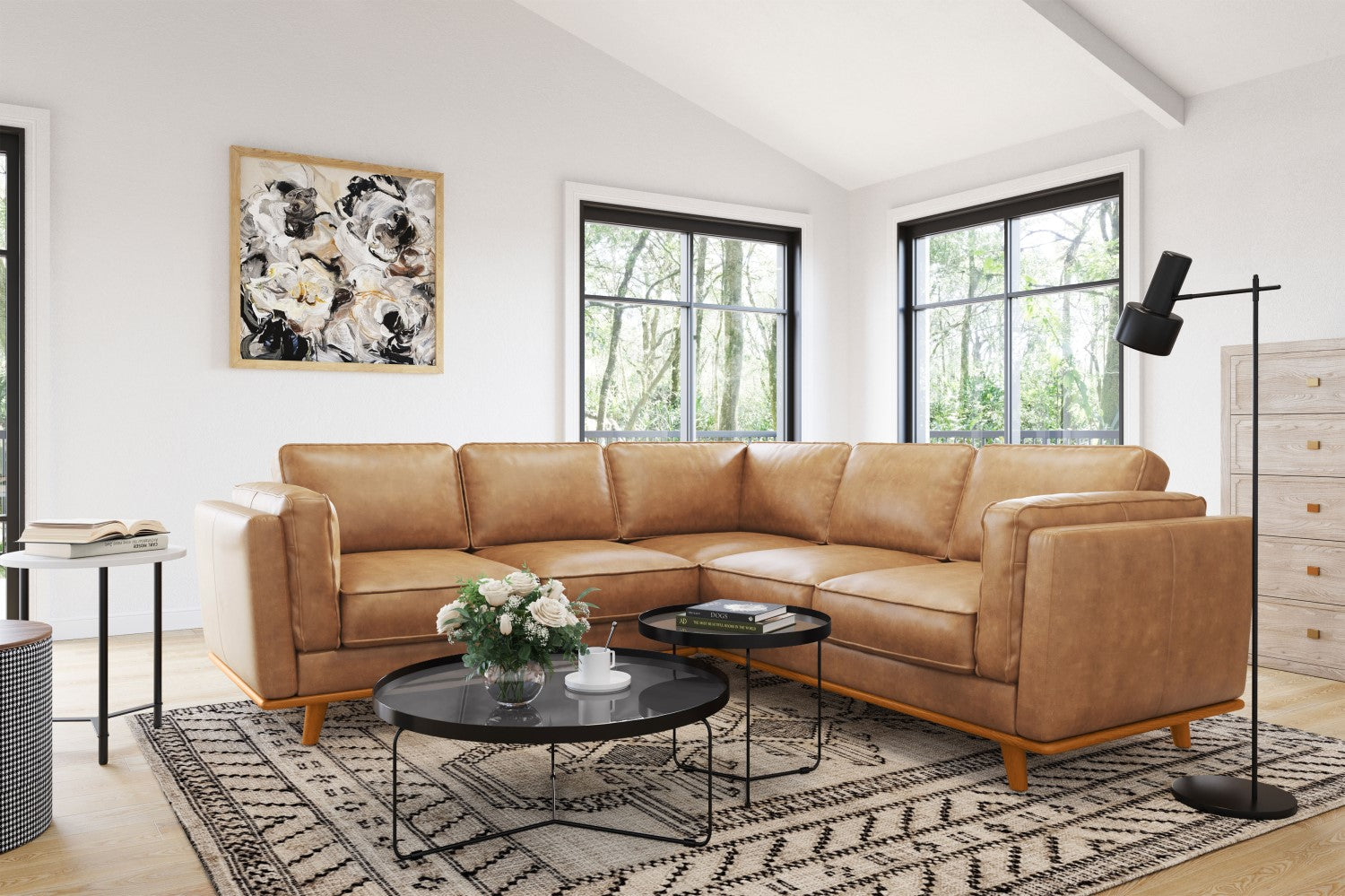 Canapé d'angle sectionnel en cuir artisanal