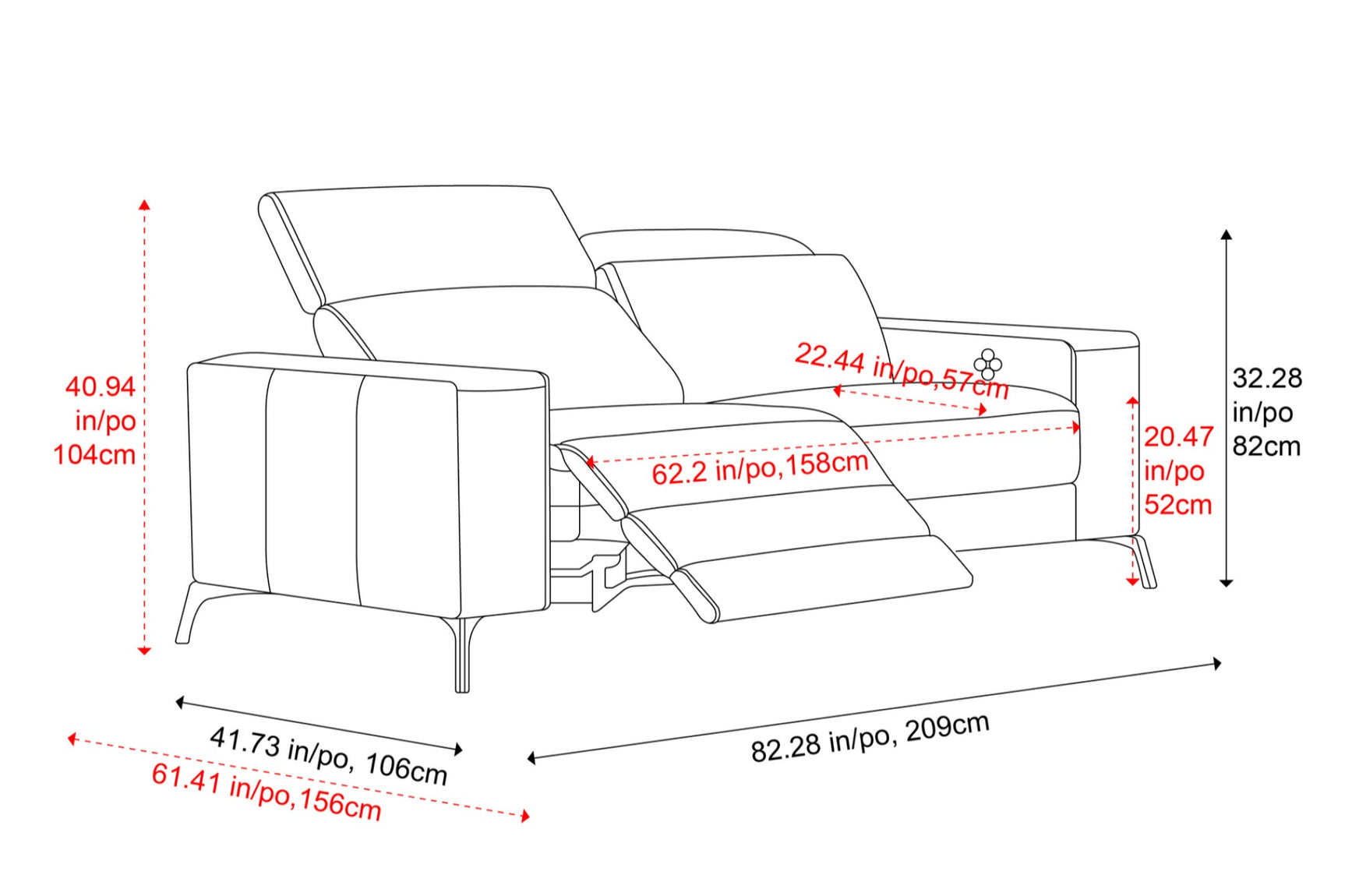 Canapé inclinable double en cuir Esther