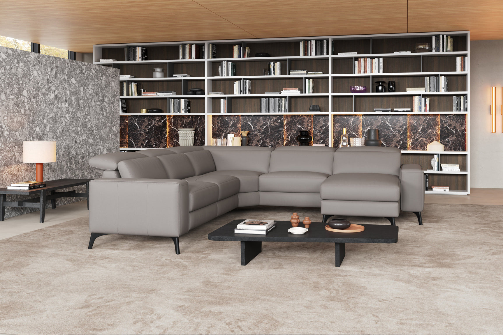 Canapé d'angle inclinable sectionnel en cuir Esther