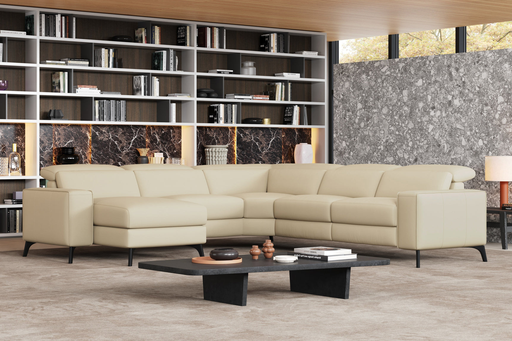 Canapé d'angle inclinable sectionnel en cuir Esther