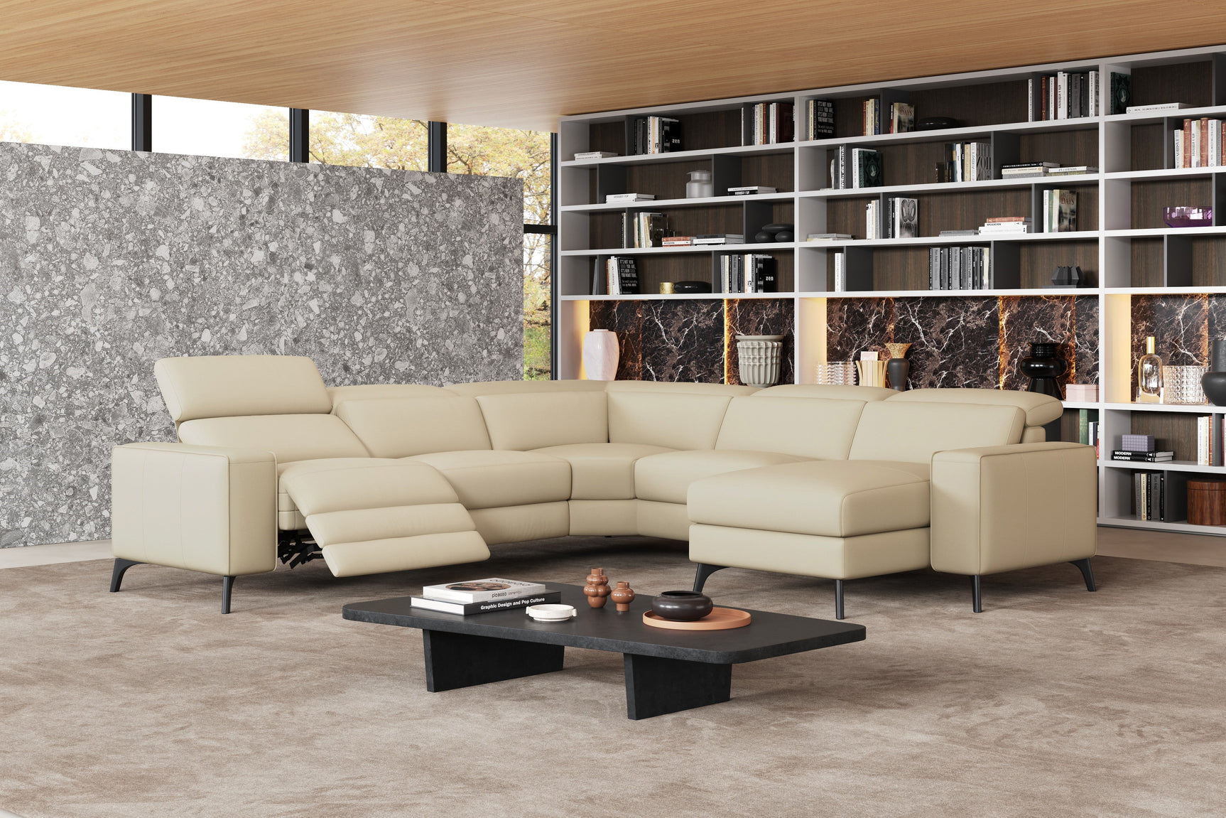 Canapé d'angle inclinable sectionnel en cuir Esther