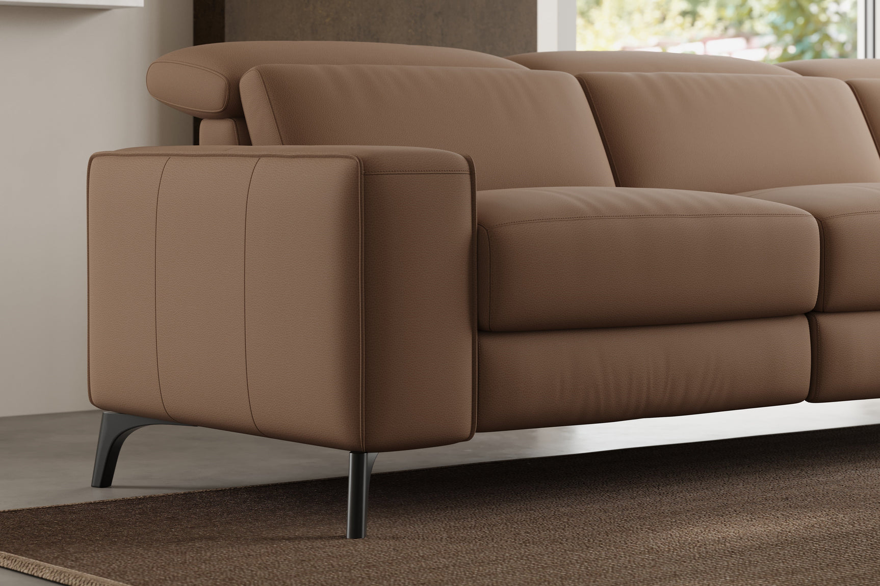 Canapé d'angle inclinable sectionnel en cuir Esther