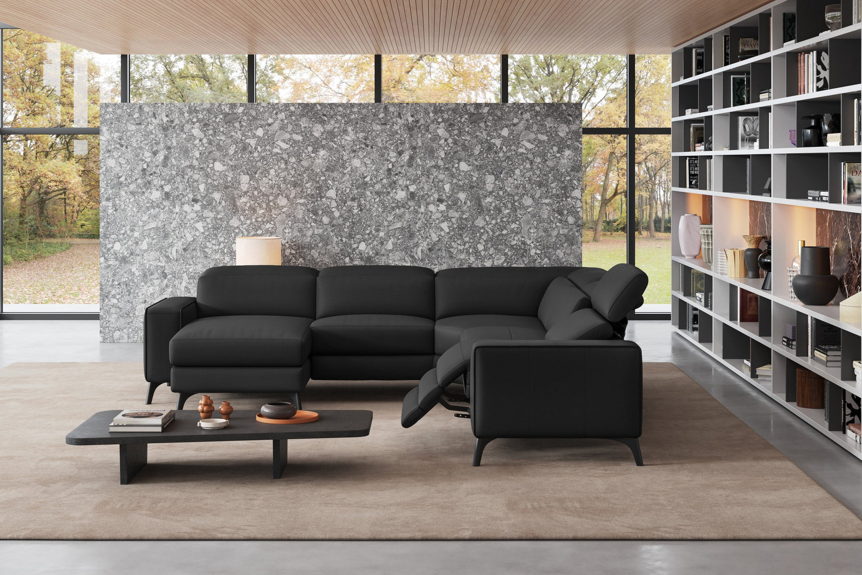 Canapé d'angle inclinable sectionnel en cuir Esther