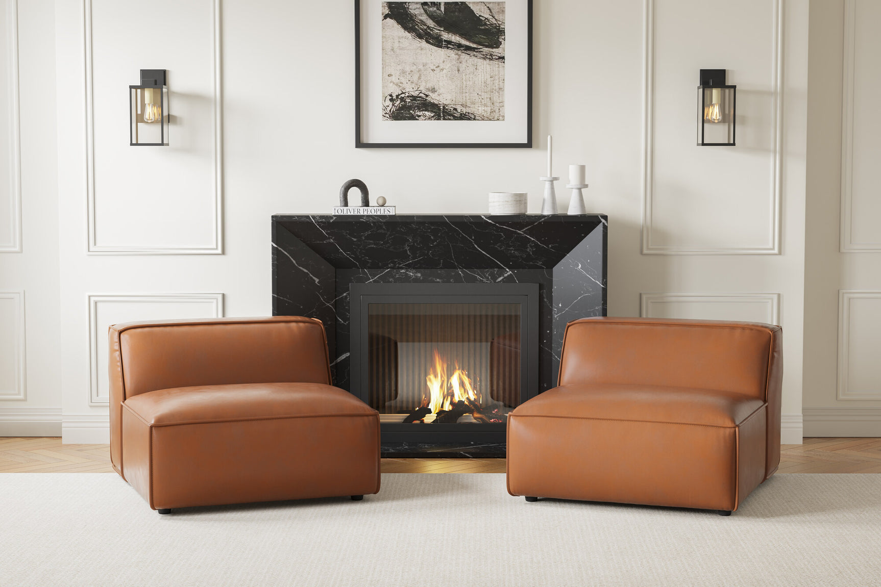 Module de canapé sans accoudoirs en cuir Nathan