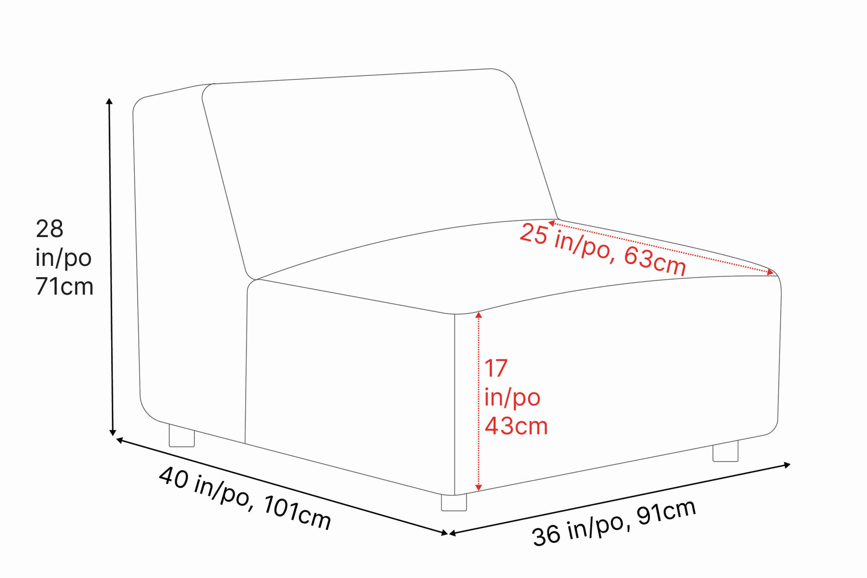 Module de canapé sans accoudoirs en cuir Nathan