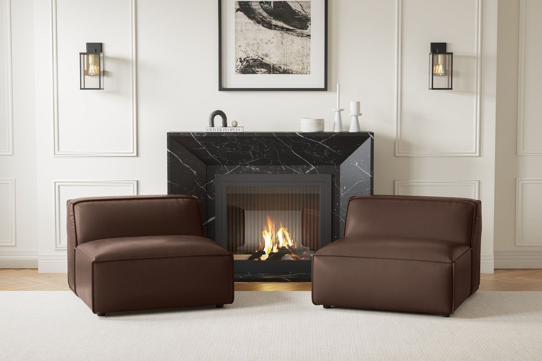 Module de canapé sans accoudoirs en cuir Nathan