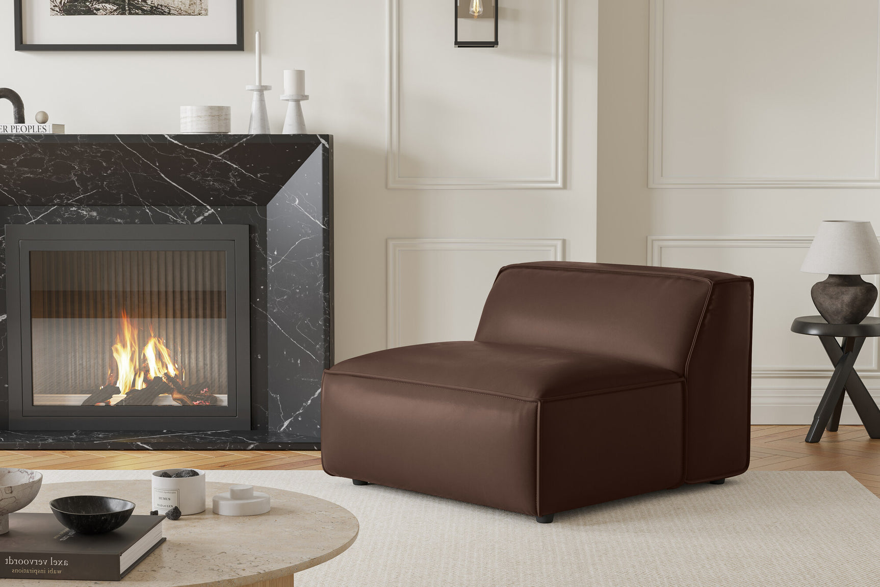 Module de canapé sans accoudoirs en cuir Nathan