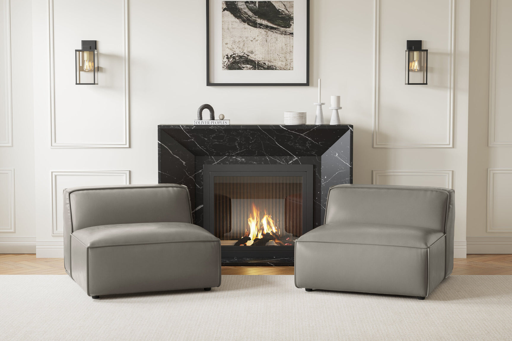 Module de canapé sans accoudoirs en cuir Nathan