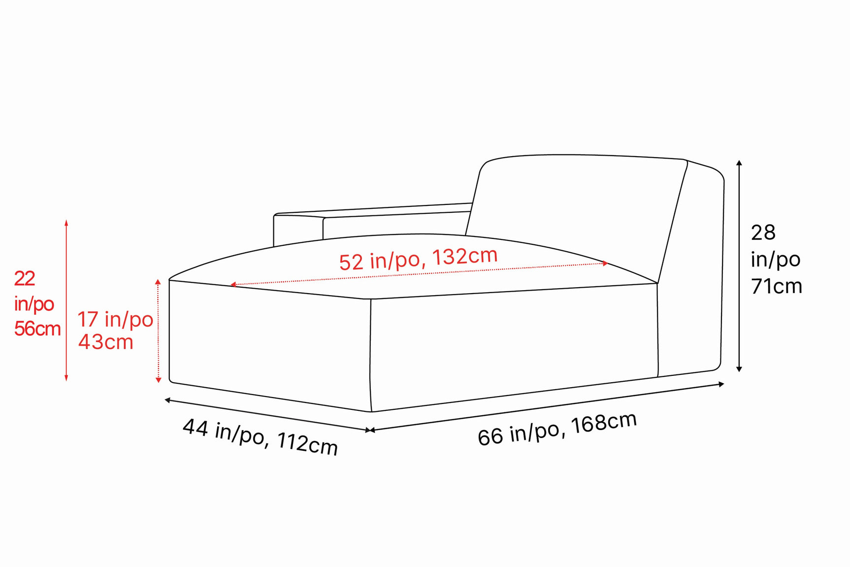 Module de canapé méridienne gauche en cuir Nathan