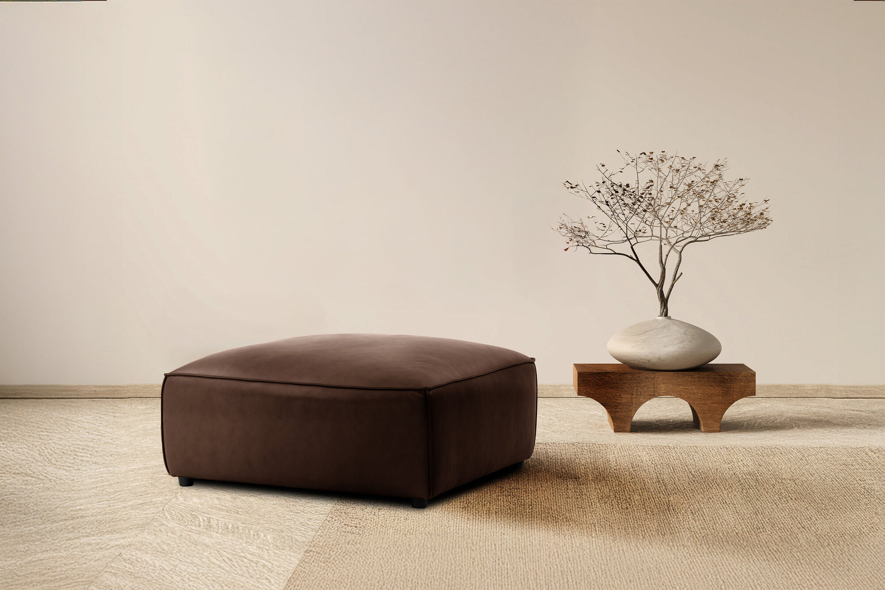 Nathan Leather Ottoman