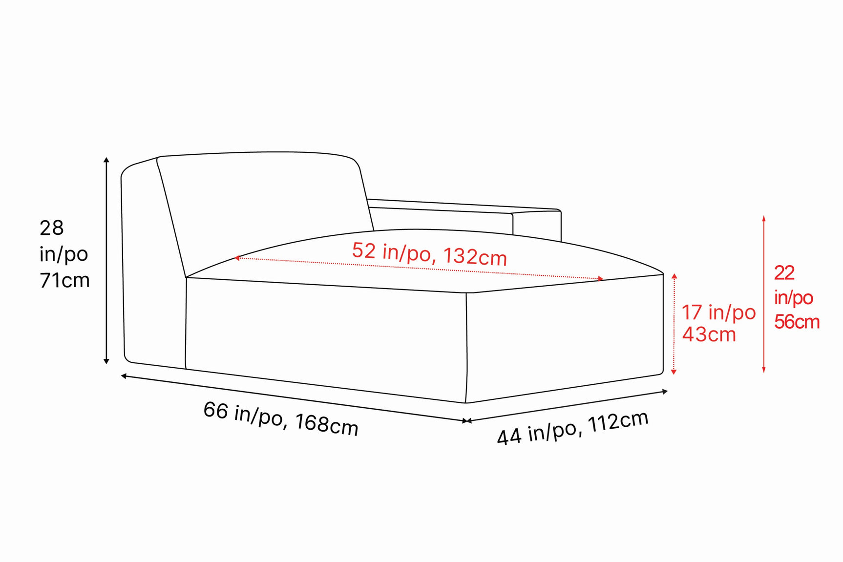 Module de canapé méridienne droit en cuir Nathan