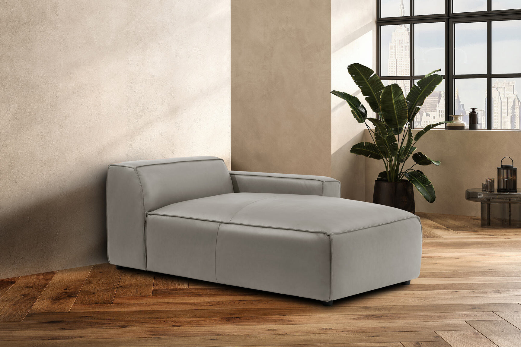 Module de canapé méridienne droit en cuir Nathan