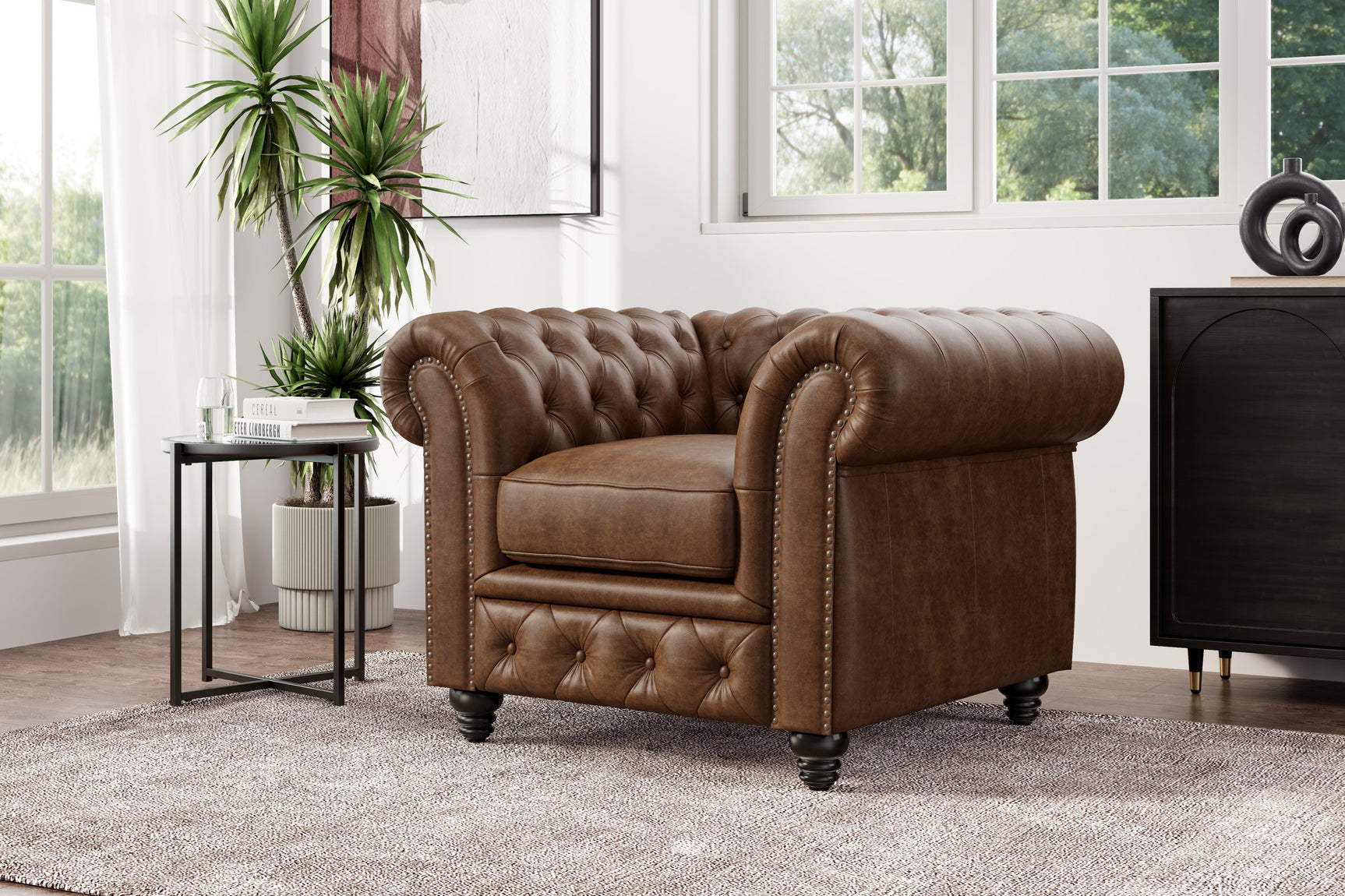 Fauteuil d'appoint Chesterfield en cuir Parme