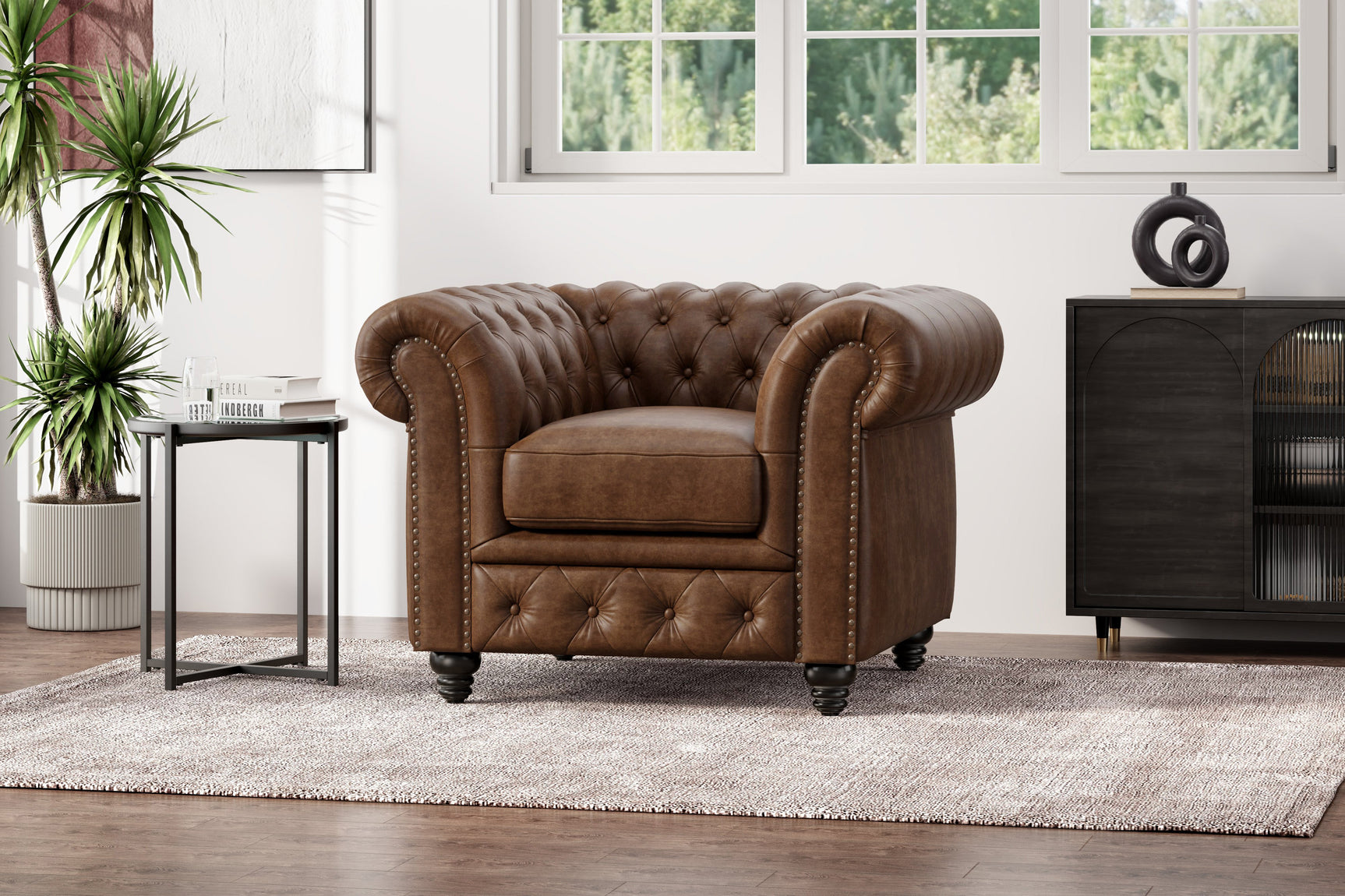 Fauteuil d'appoint Chesterfield en cuir Parme