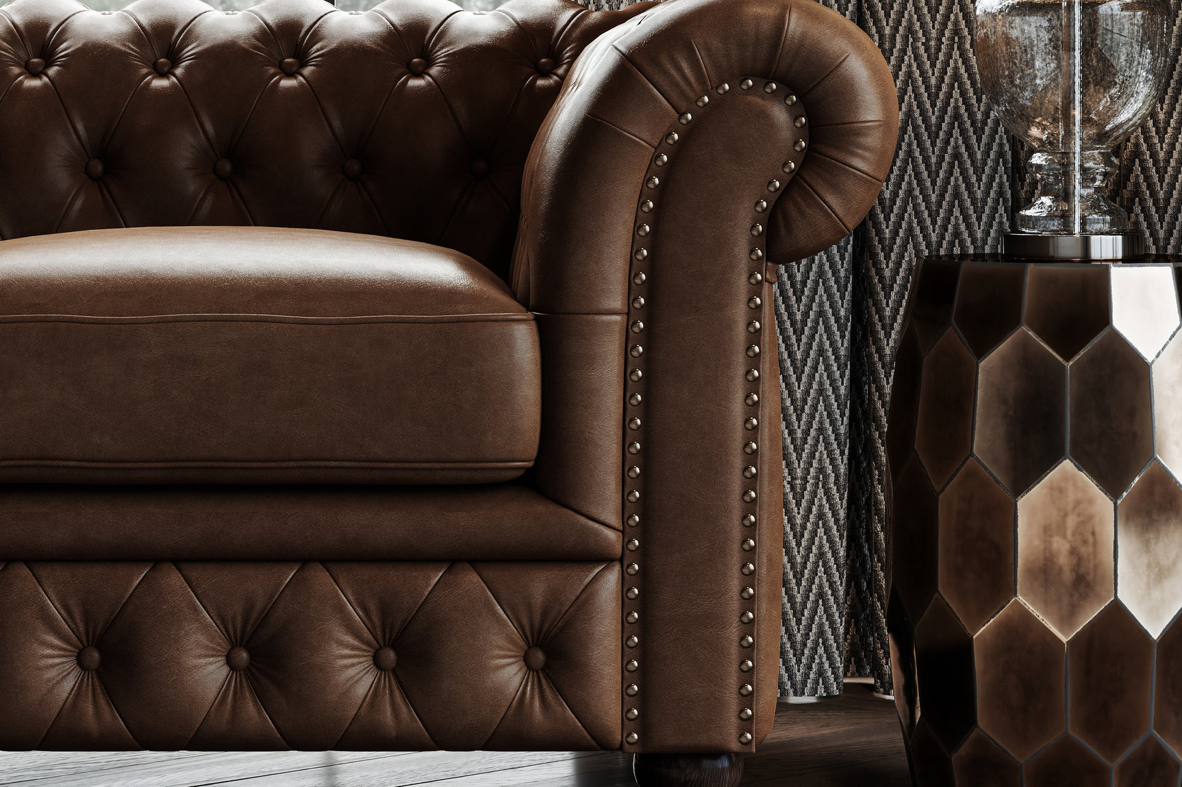Fauteuil d'appoint Chesterfield en cuir Parme