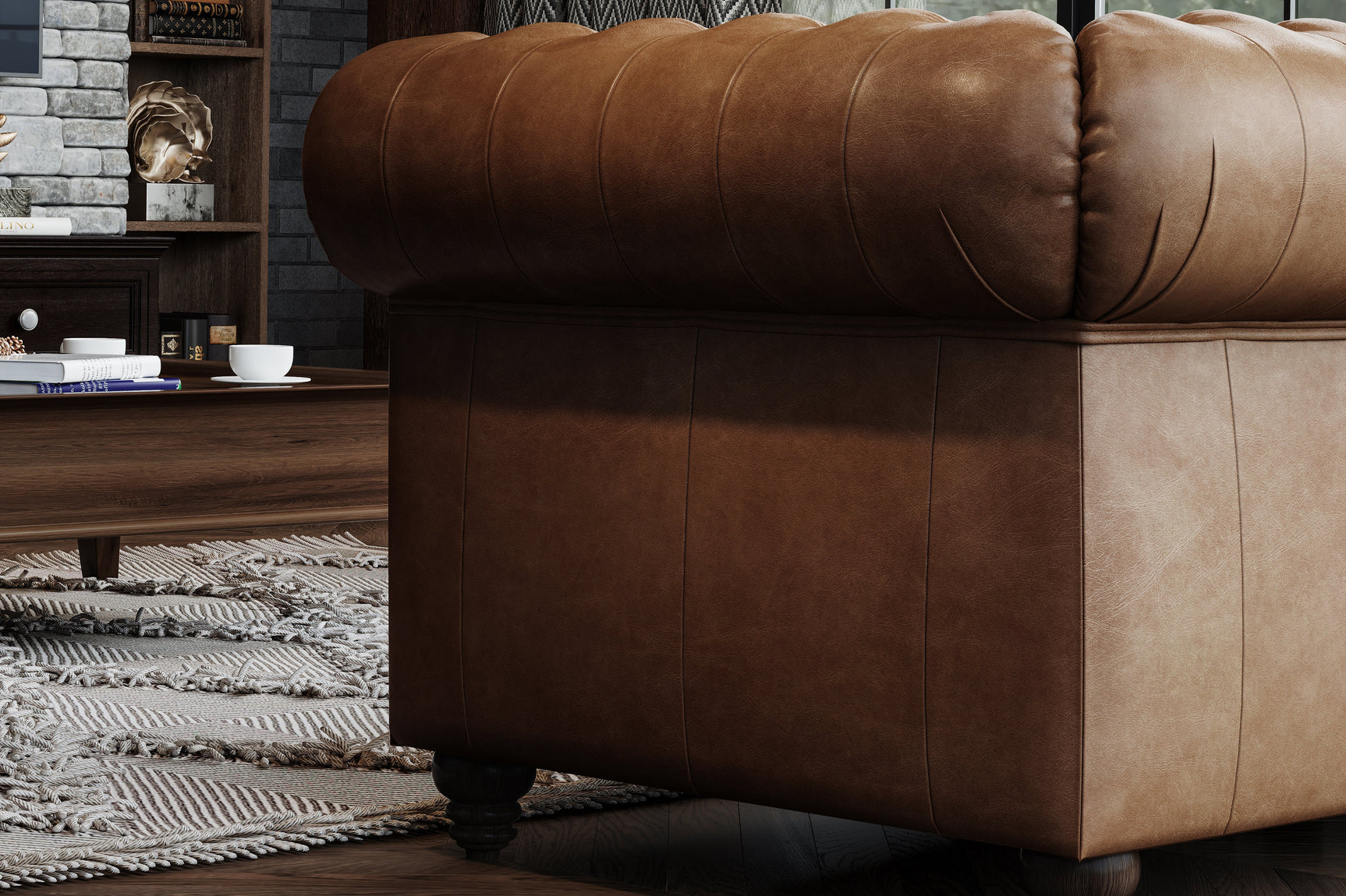Fauteuil d'appoint Chesterfield en cuir Parme