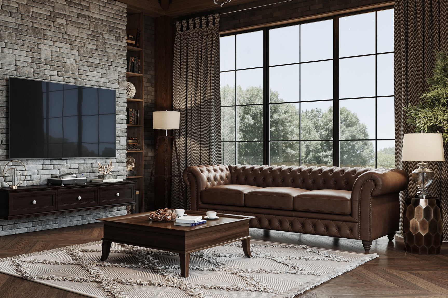 Sofá Chesterfield de cuero Parma