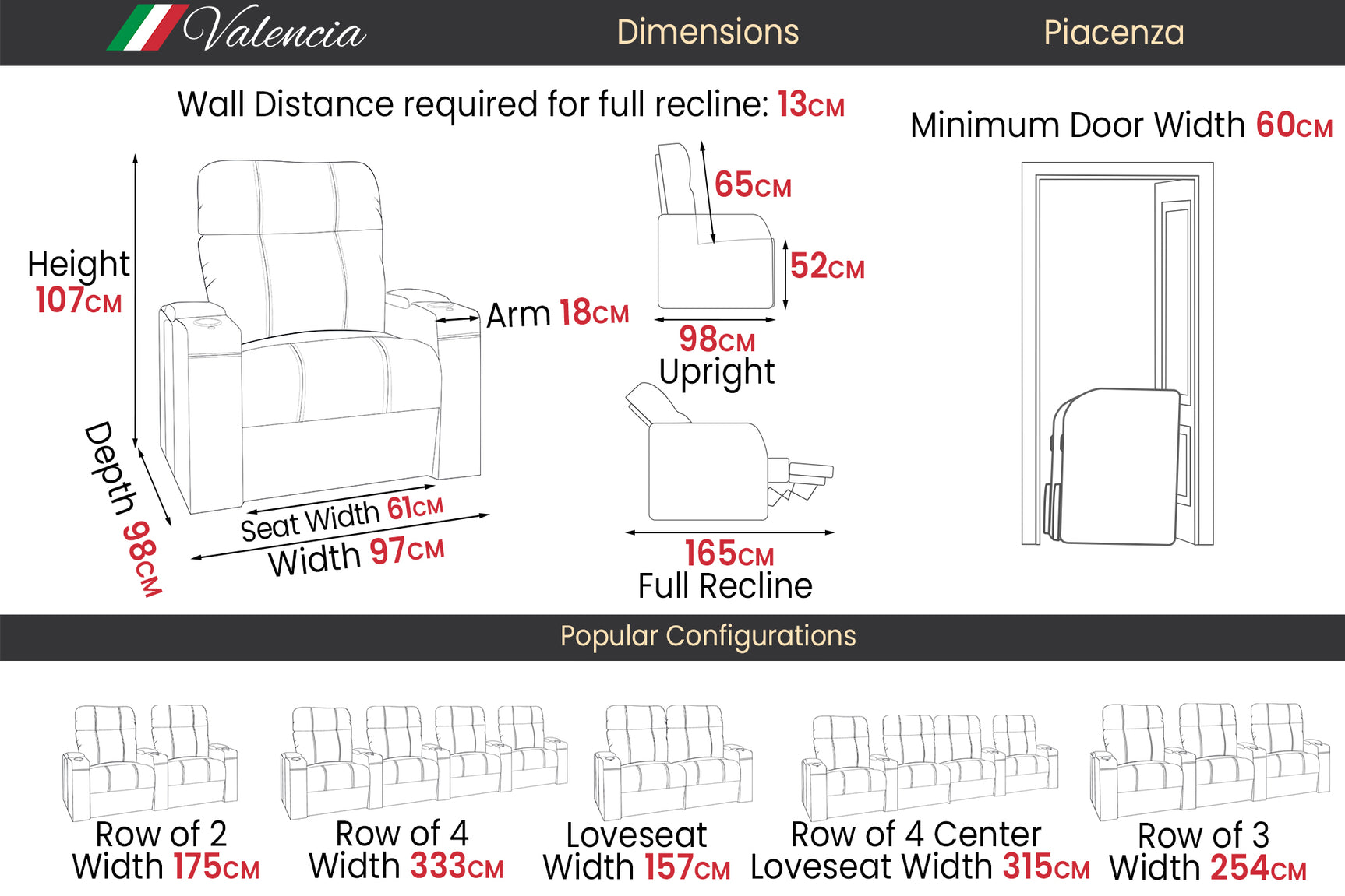 Piacenza Premium Recliner Seating & Cinema Sofa