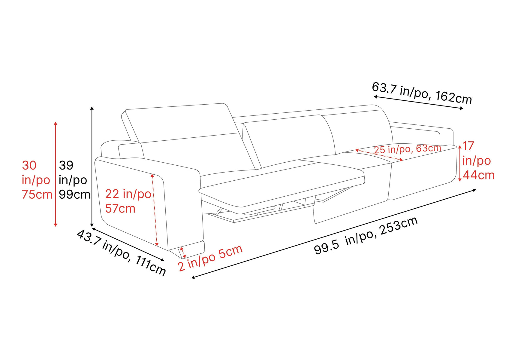 Canapé inclinable en cuir Valentina