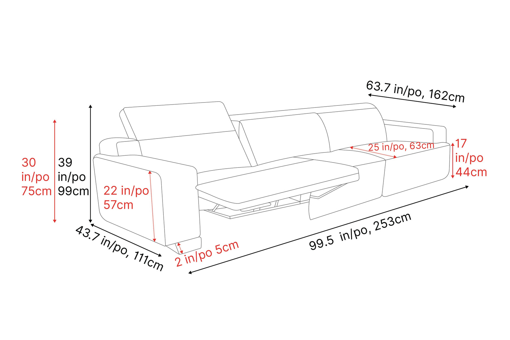 Canapé inclinable en cuir Valentina
