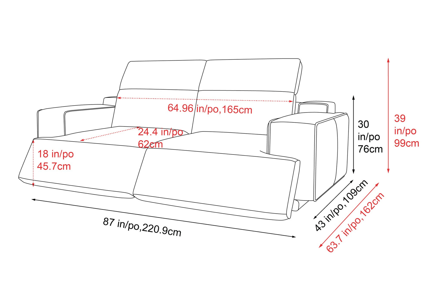 Canapé inclinable en cuir Valentina