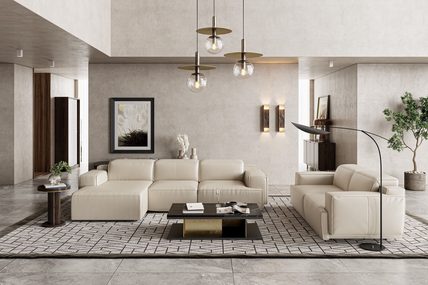 Canapé sectionnel inclinable en cuir Valentina