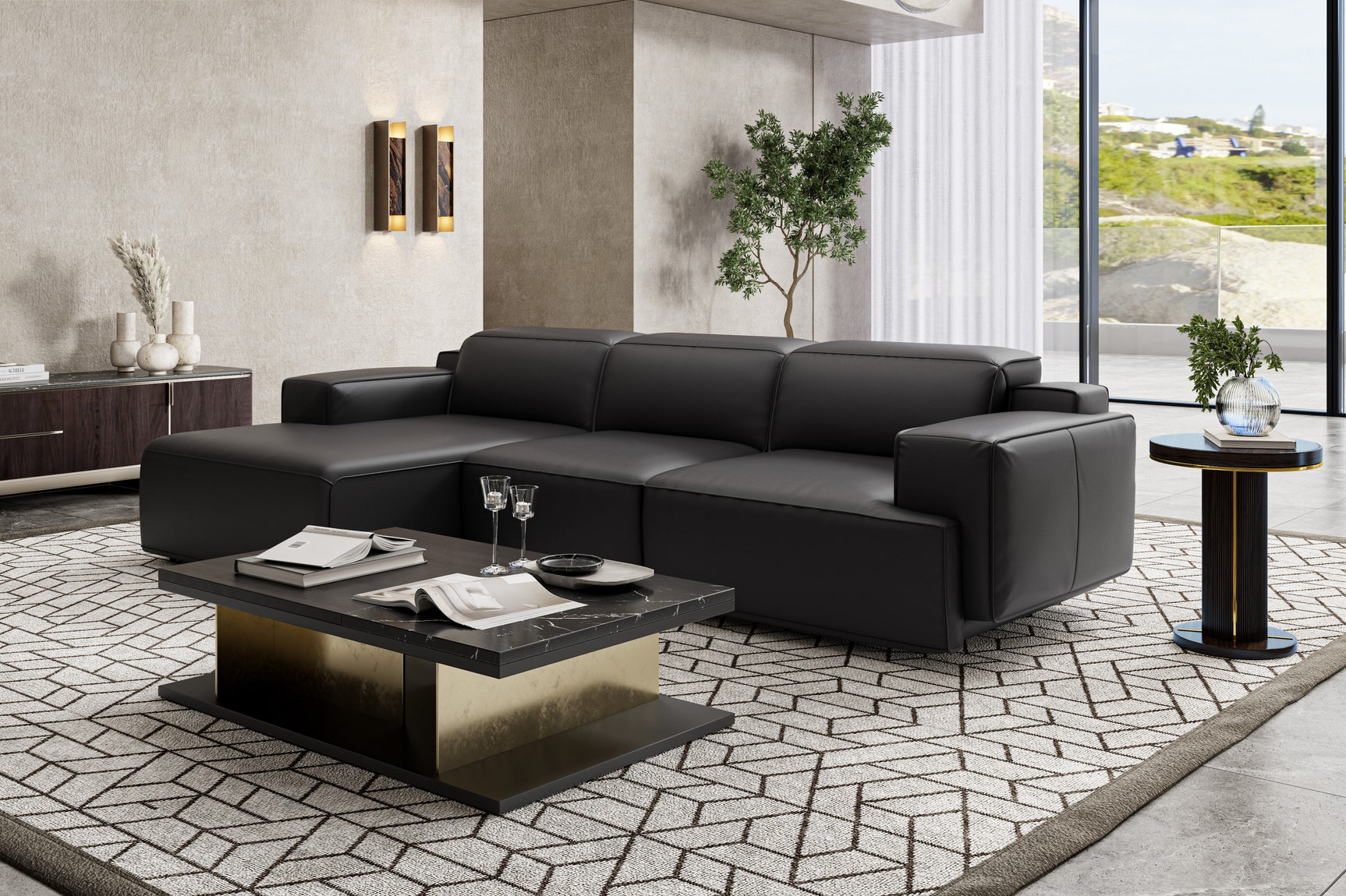 Canapé sectionnel inclinable en cuir Valentina