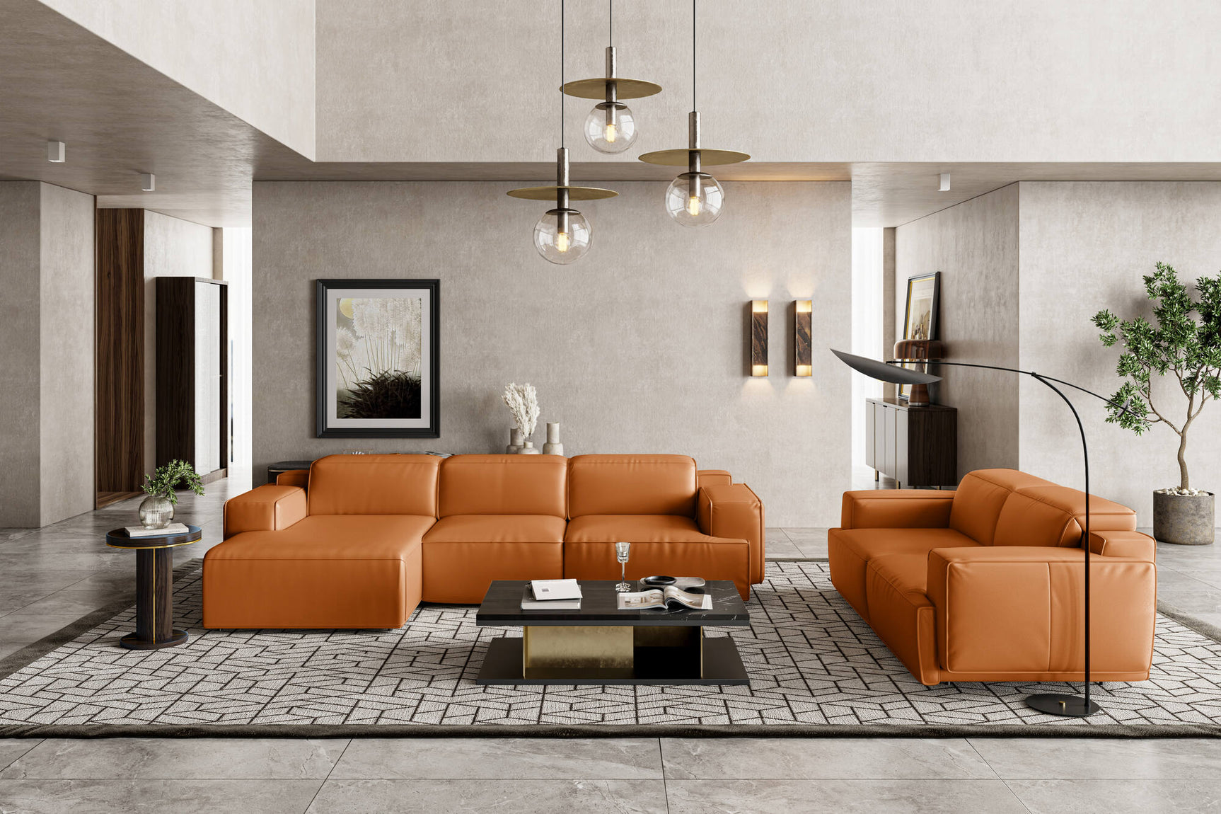 Canapé sectionnel inclinable en cuir Valentina