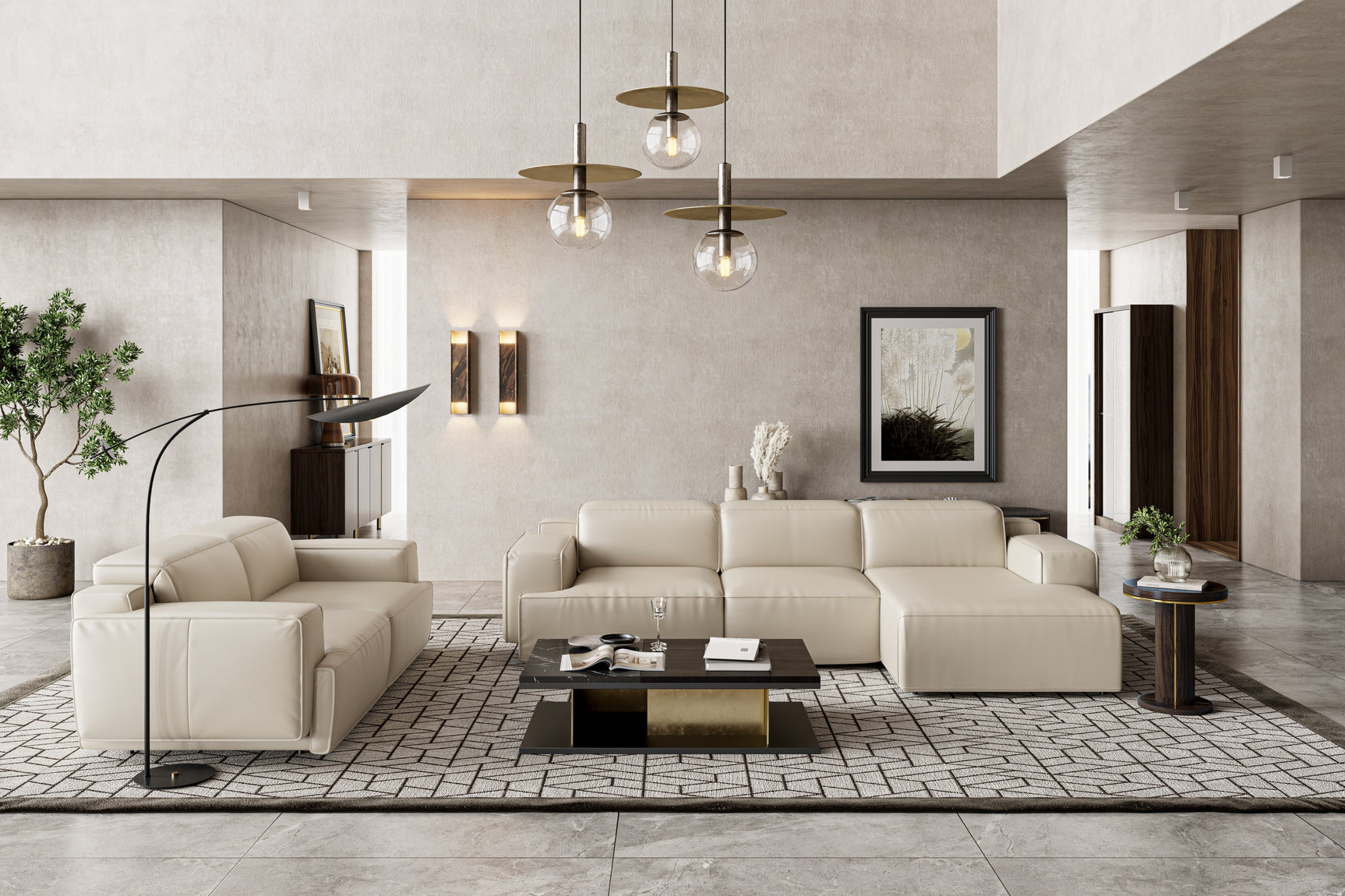 Canapé sectionnel inclinable en cuir Valentina