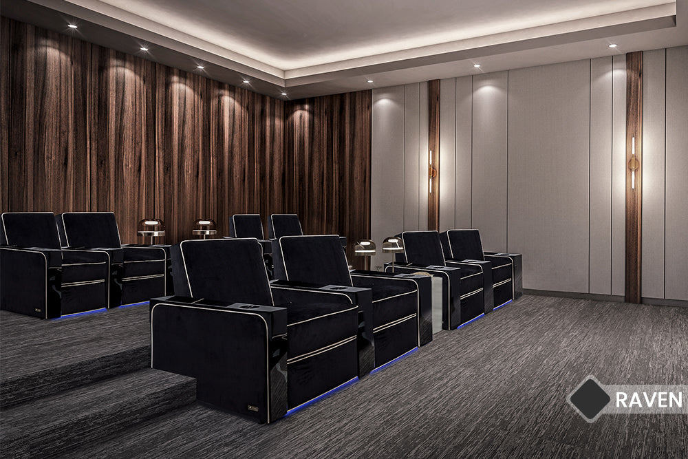 Raven - 8 Valencia Naples Elegance Home Theater Seating Chairs in a theater room