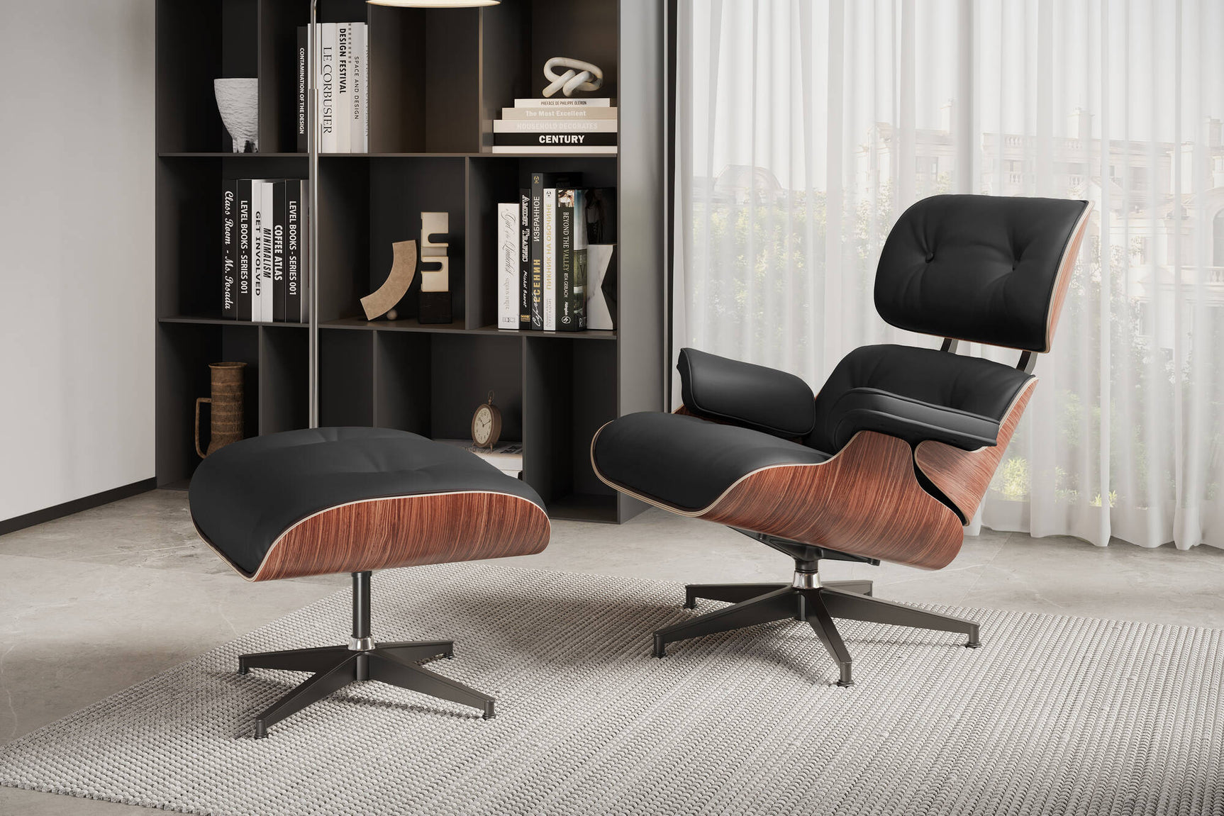 Armoni Eames Replica Leather Lounge Chair & Ottoman