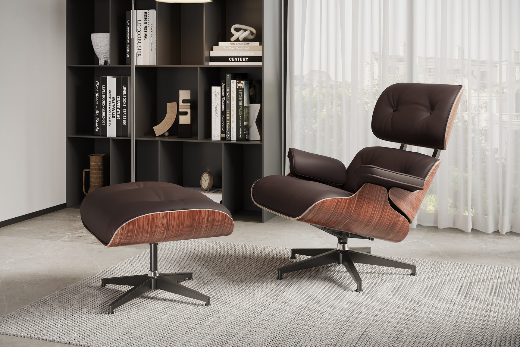 Armoni Eames Replica Leather Lounge Chair & Ottoman