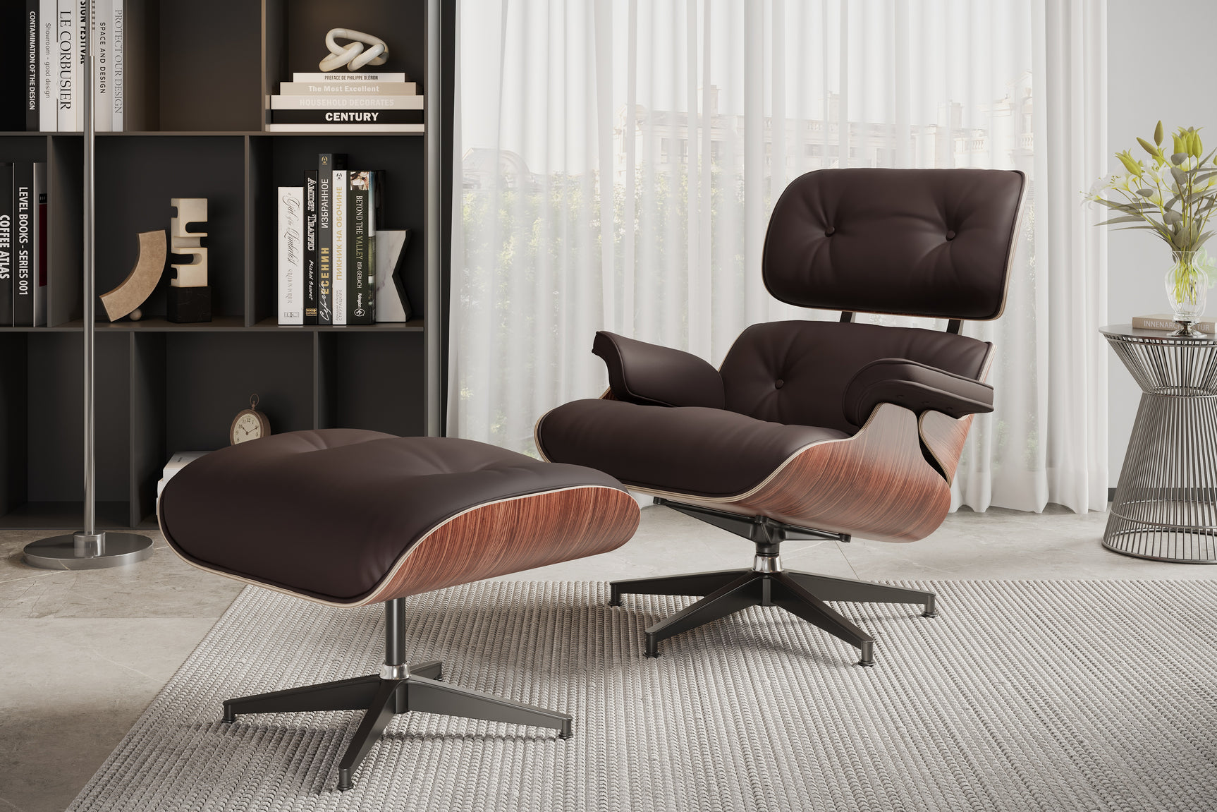 Armoni Eames Replica Leather Lounge Chair & Ottoman