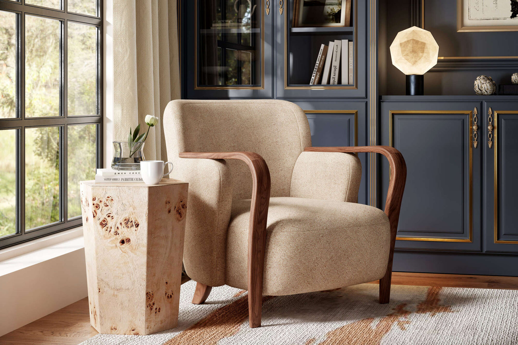 Silla decorativa de tela y madera Emma