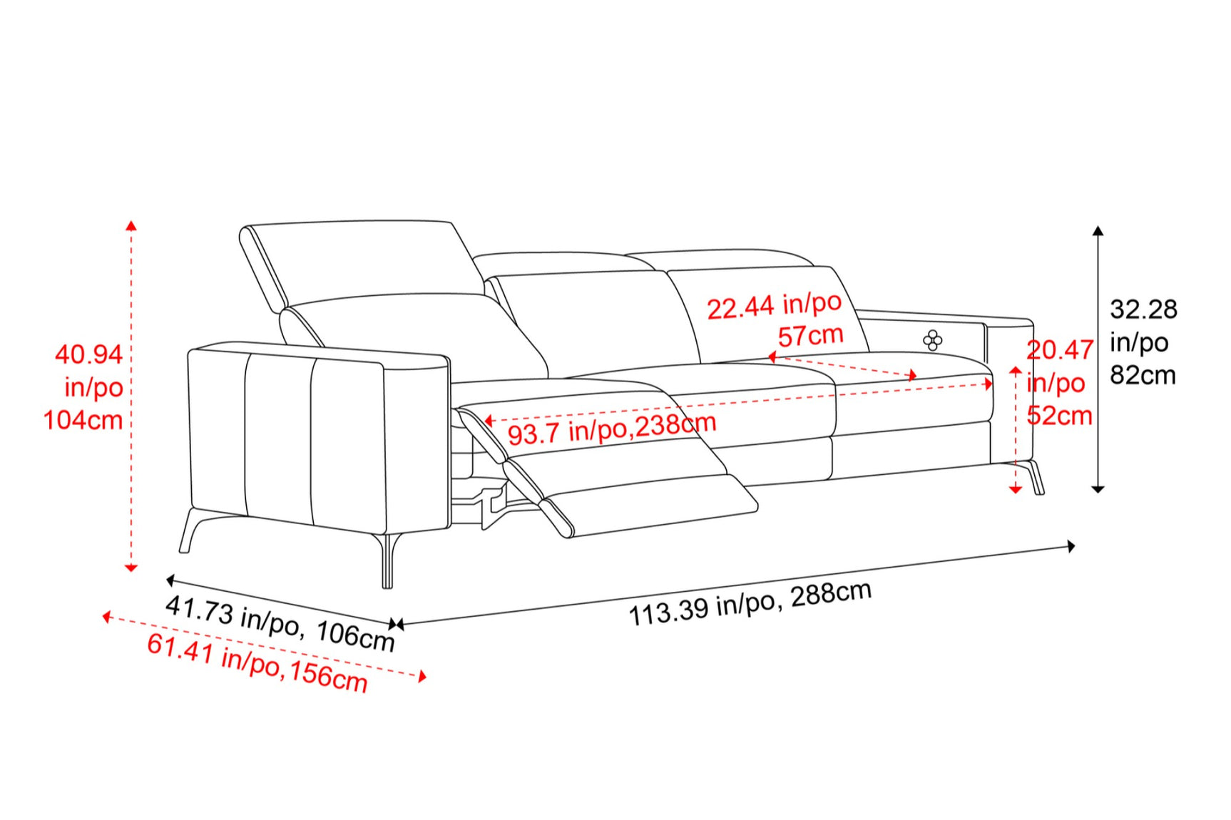 Canapé inclinable double en cuir Esther
