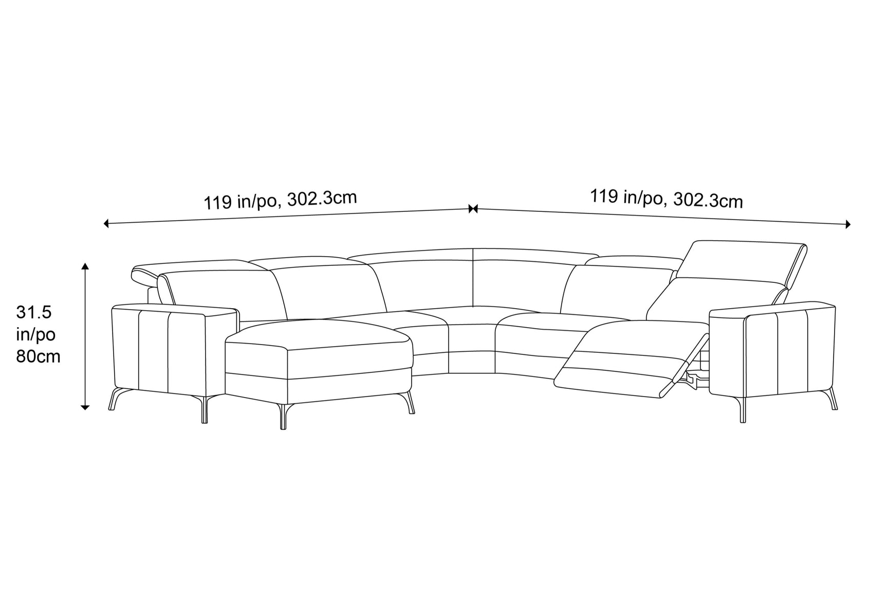 Esther Leather Corner Recliner Sectional Sofa