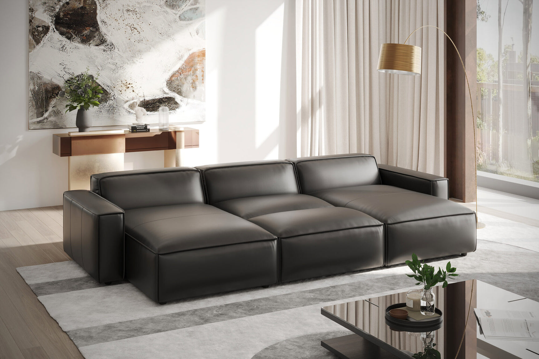 Canapé sectionnel modulaire en cuir Nathan