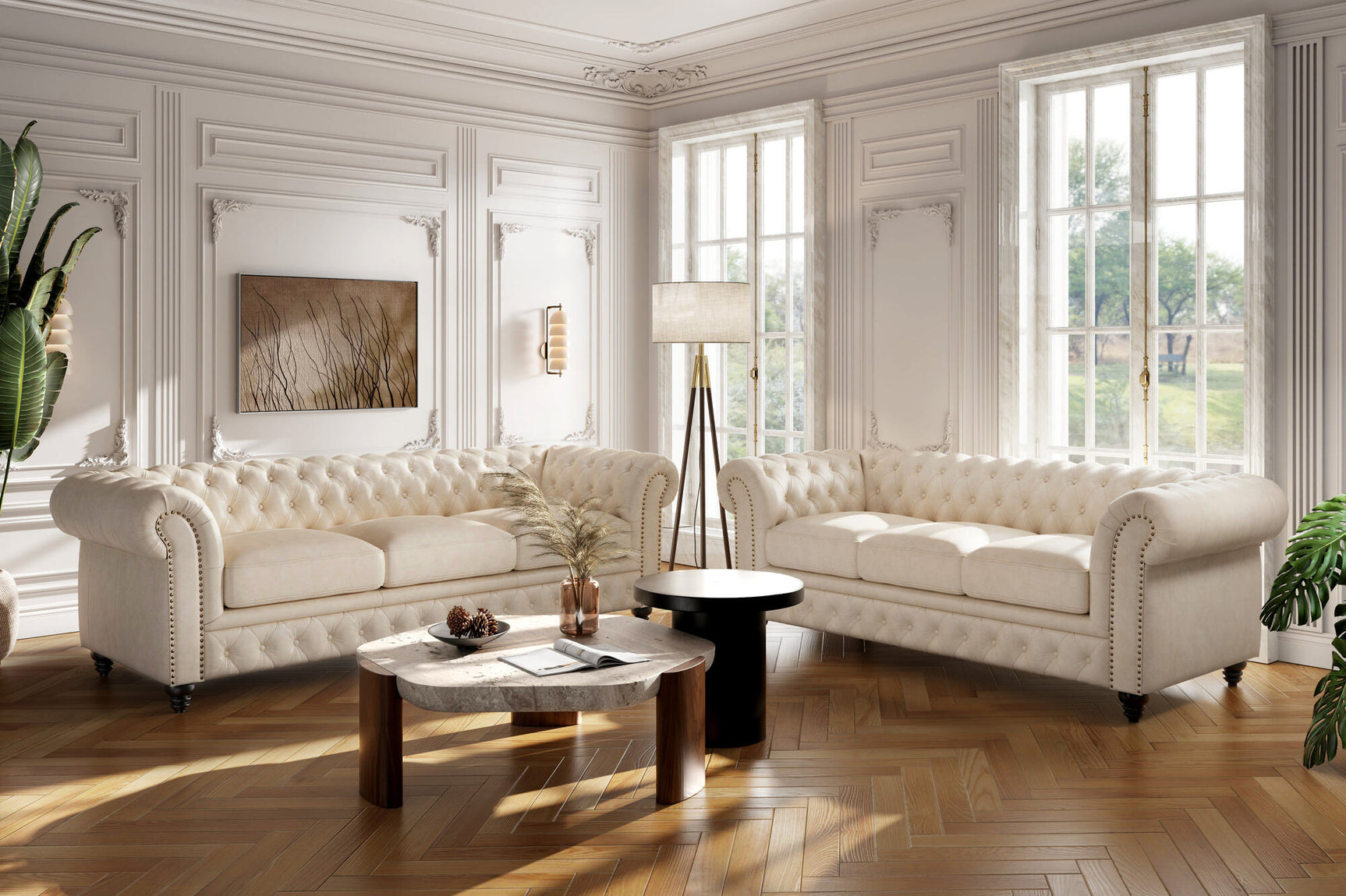 Canapé Chesterfield en cuir Parme