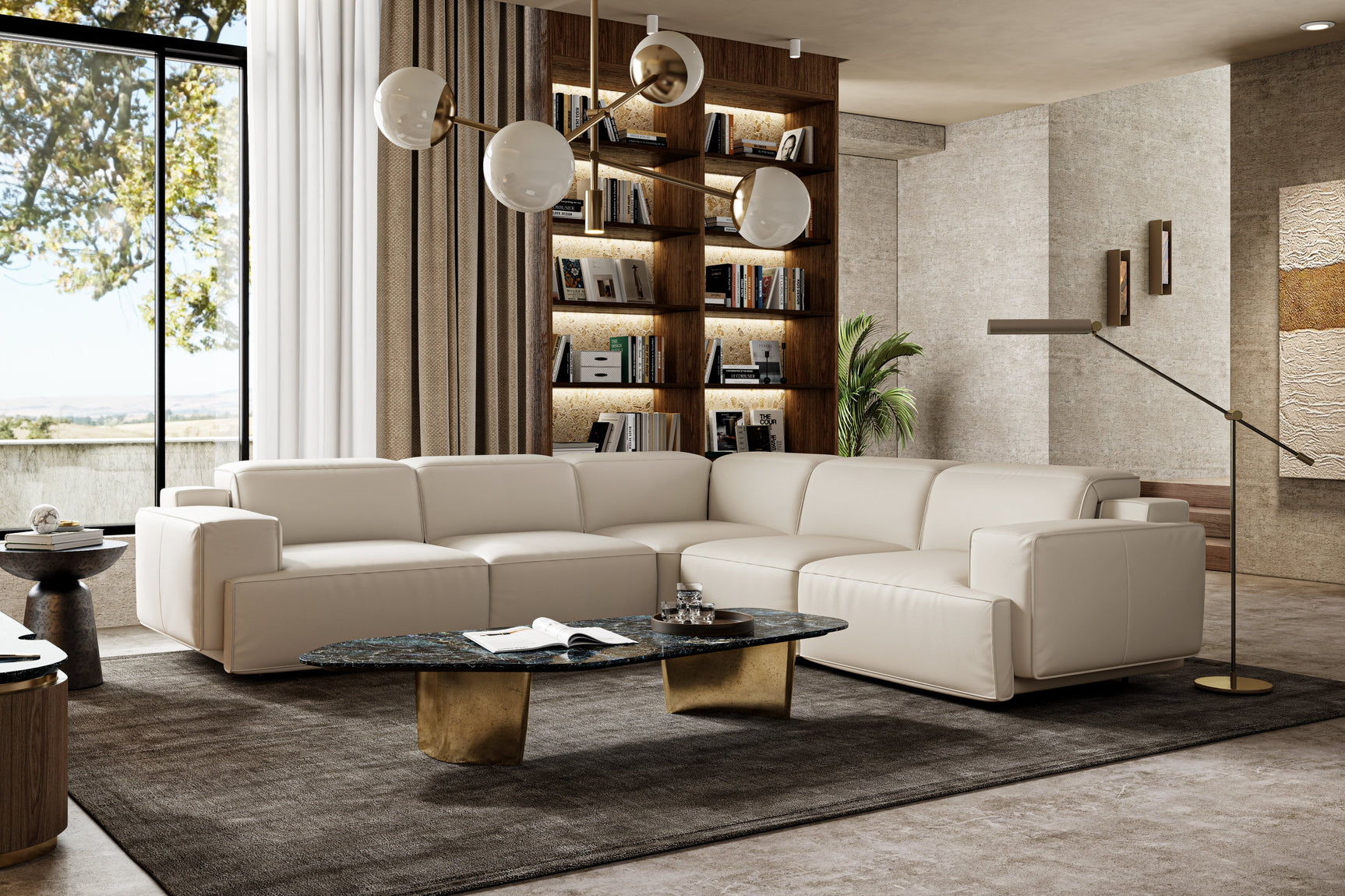 Sillón reclinable esquinero de cuero Valentina