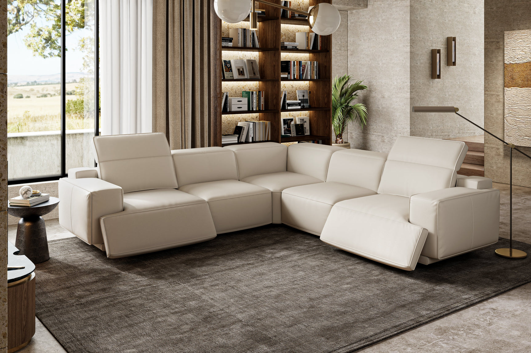 Sillón reclinable esquinero de cuero Valentina